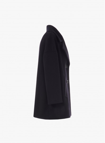Sustainable black wool and cashmere peacoat