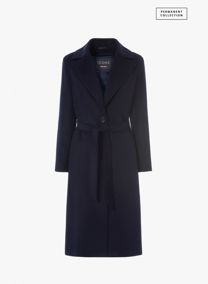 Blue wool belted coat with notch collar