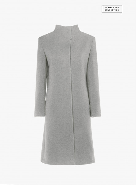 Light grey wool and cashmere coat with high stand up collar