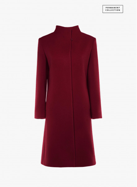 Ruby red wool and cashmere coat with high stand up collar