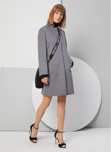 Grey wool coat with inverted notch collar