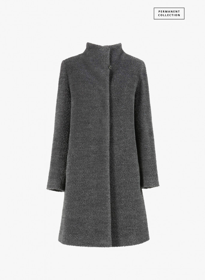 Grey wool and alpaca coat with high stand collar
