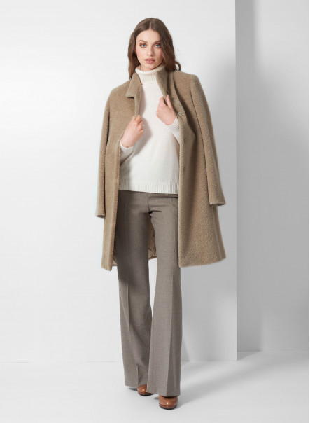 Light camel wool and alpaca coat with high stand collar