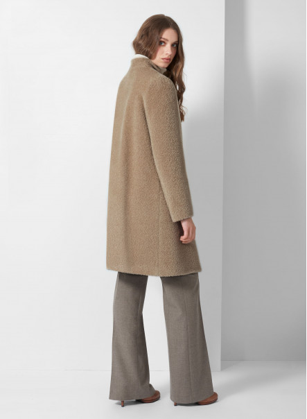 Light camel wool and alpaca coat with high stand collar