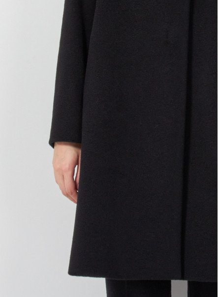 Black pure cashmere coat with high stand collar