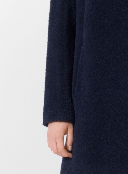 Blue wool and alpaca coat with crossover collar