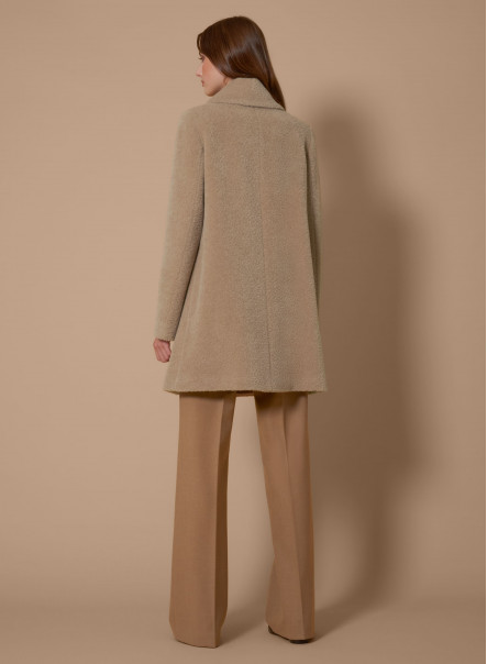 Light camel wool and alpaca coat with crossover collar