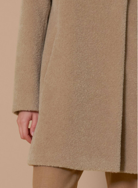 Light camel wool and alpaca coat with crossover collar
