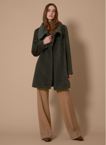 Green wool and alpaca coat with crossover collar