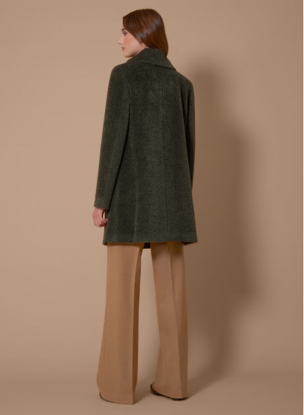Green wool and alpaca coat with crossover collar