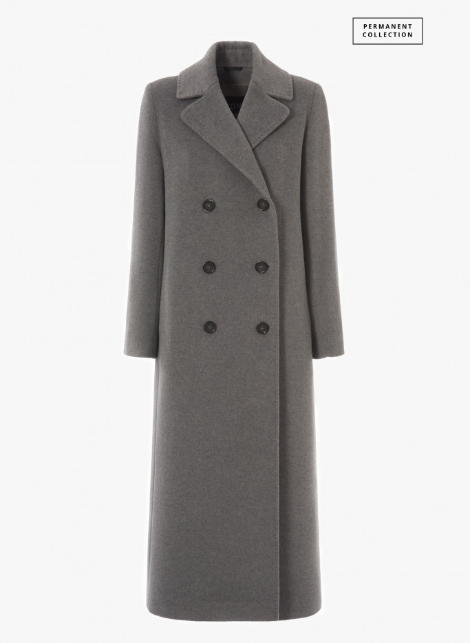 Long double breasted grey coat in wool and cashmere