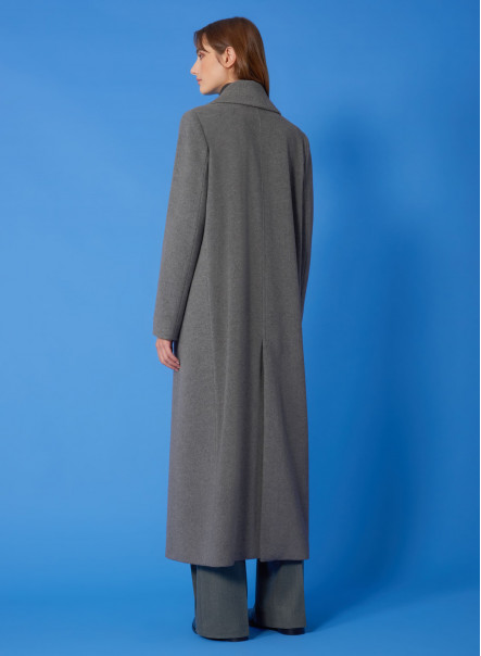 Long double breasted grey coat in wool and cashmere