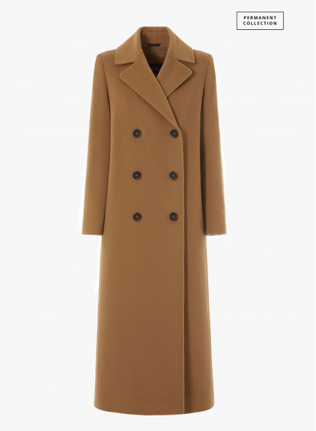 Long double breasted camel coat in wool and cashmere