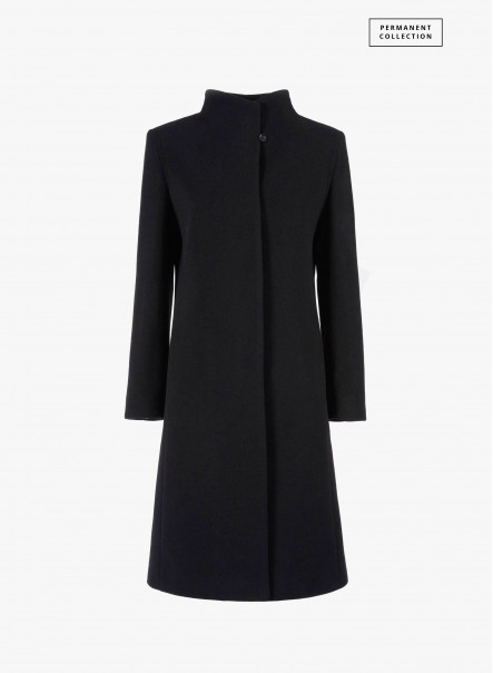 Black pure cashmere coat with high stand up collar