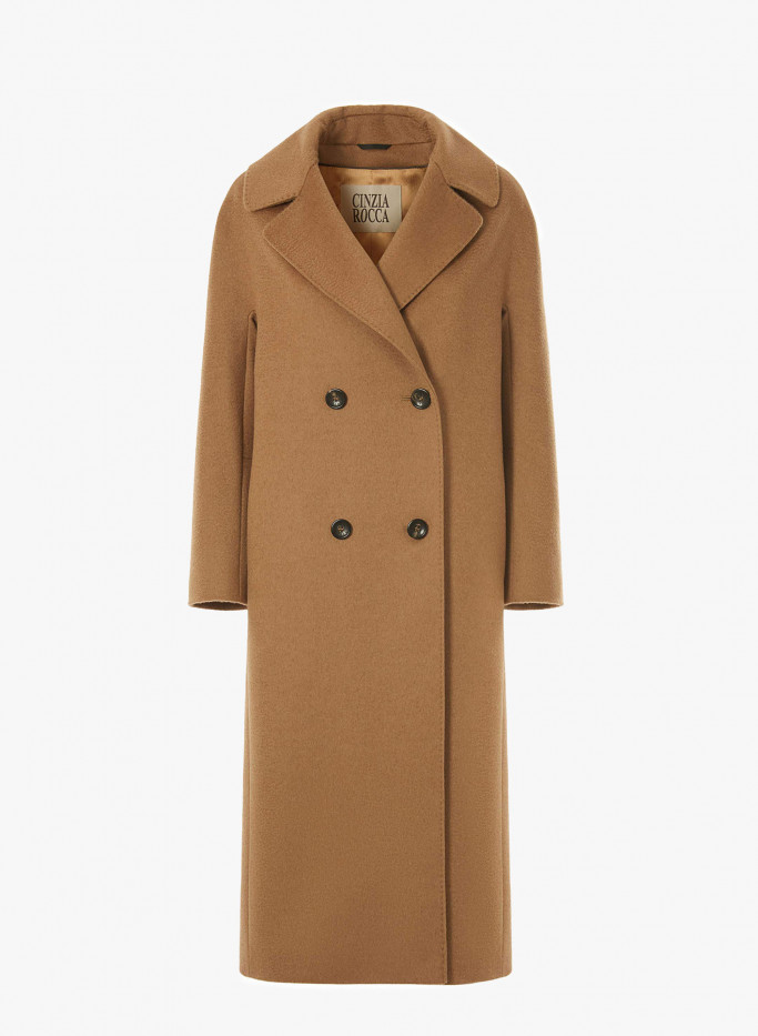 Long double breasted camel color coat in camel hair | Cinzia Rocca