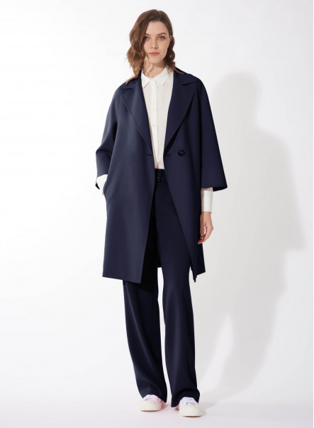 Assymetrical blue overcoat in comfort wool