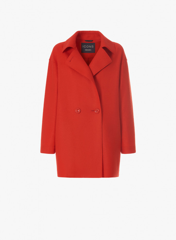 Coral color boiled wool overcoat