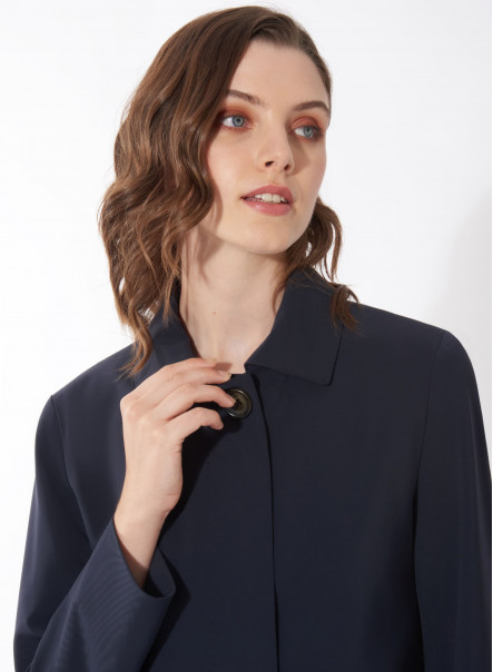 Satin tech blue overcoat with shirt collar