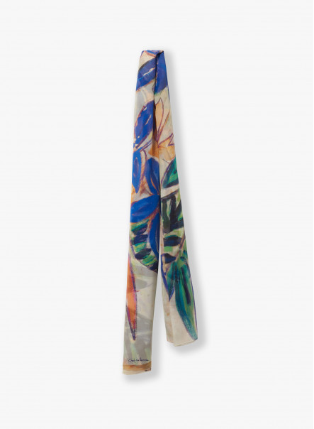 Maxi orange pure silk scarf with floral pattern | Cinzia Rocca