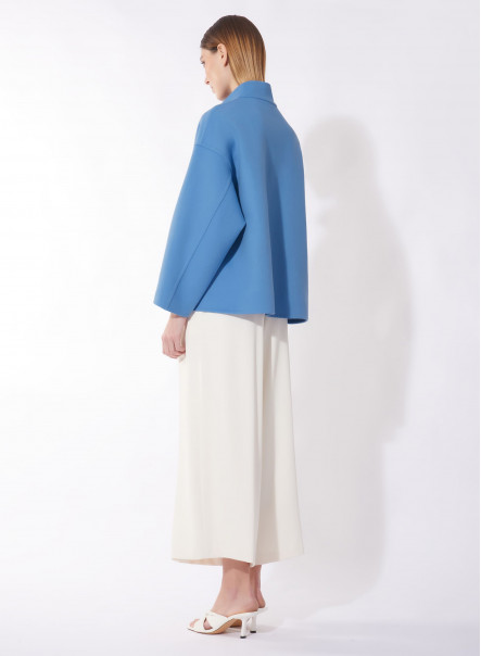 Double fabric sky blue jacket with zipper in superfine wool
