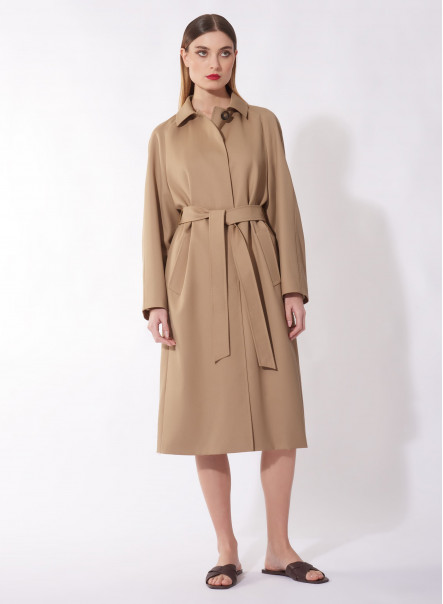 Beige wool overcoat with shirt collar