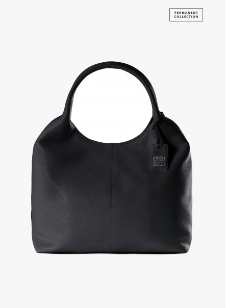 Maxi black shoulder bag in genuine leather