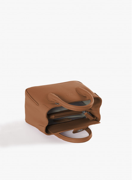 Mini tobacco color Tote bag in genuine leather