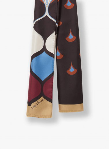 Brown silk scarf with geometric floral pattern
