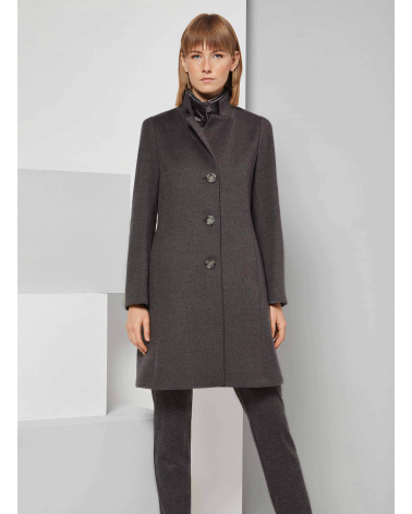 Grey pure wool coat with detachable nylon bib | Cinzia Rocca