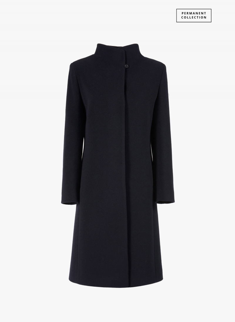 Dark blue wool and cashmere coat with high stand up collar | Cinzia Ro