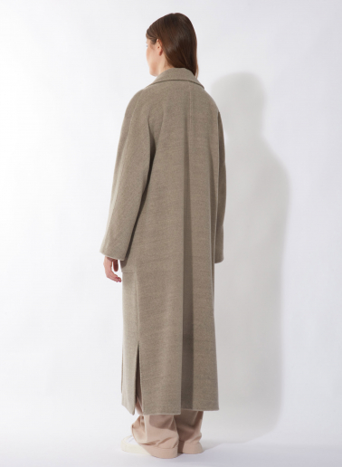 Maxi oversized dark beige pure wool coat with patch pockets | Cinzia R