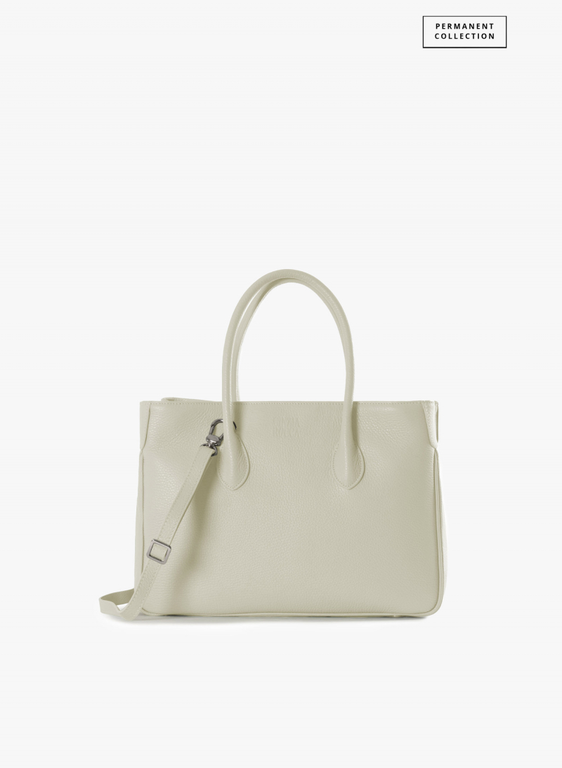 White genuine leather tote bag
