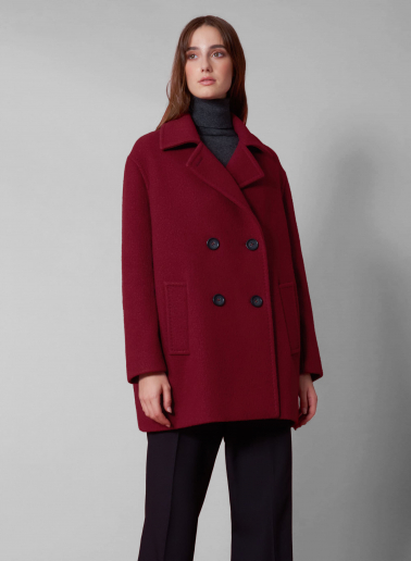 Ruby red wool peacoat with notch collar