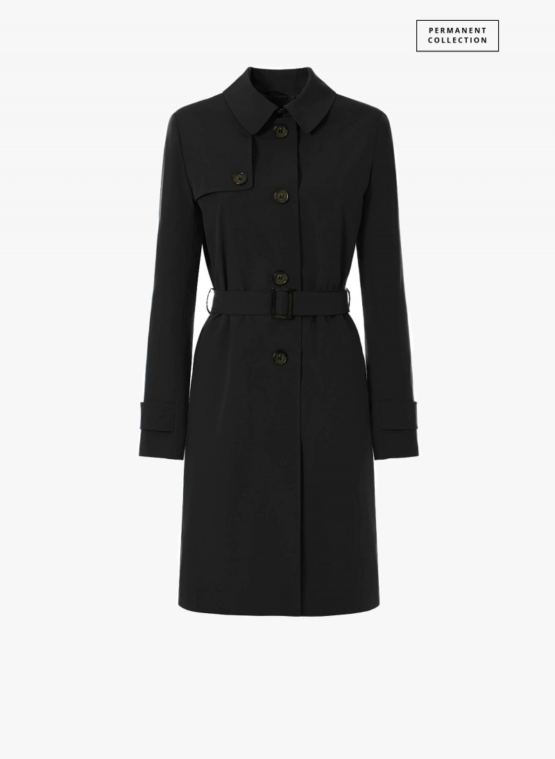 Rainproof tech taffeta black trench coat