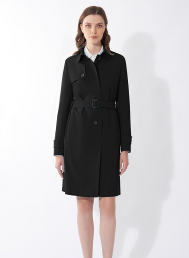 Rainproof tech taffeta black trench coat