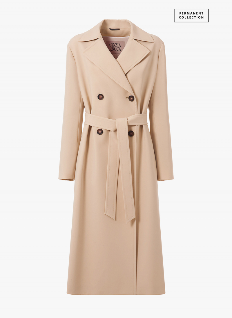 Maxi double breasted beige trench coat in rainproof technical fabric |