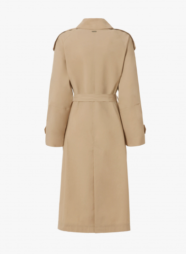 Oversized double breasted camel trench coat in rainproof technical fabric