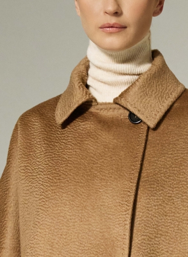 Camel pure camel wool cape with knitted inserts