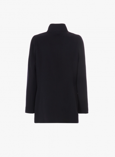 Short blue pure wool coat with detachable nylon bib