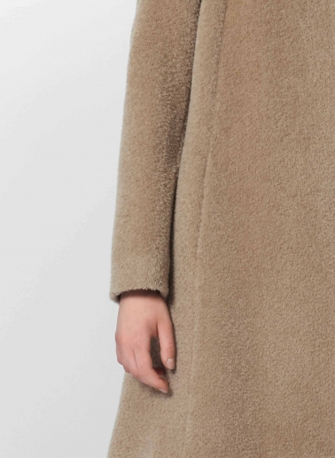 Flared dark beige wool and alpaca coat