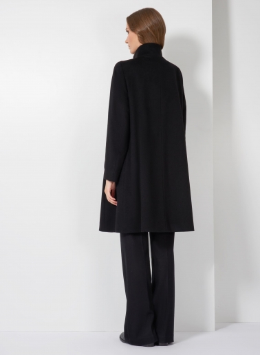 Flared black pure cashmere coat