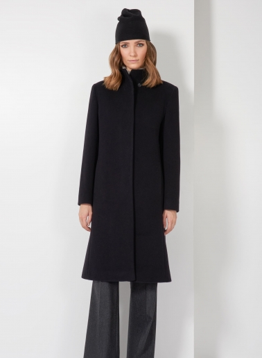 Black wool and cashmere coat with high stand up collar