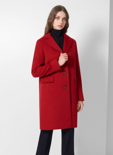 Straight red wool and cashmere coat with masculine cut
