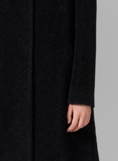 Flared black wool and alpaca coat with high stand collar