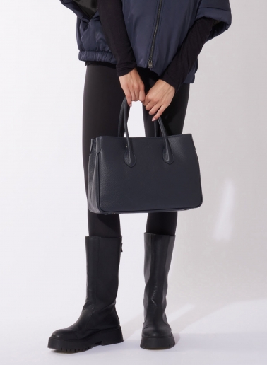 Blue genuine leather tote bag