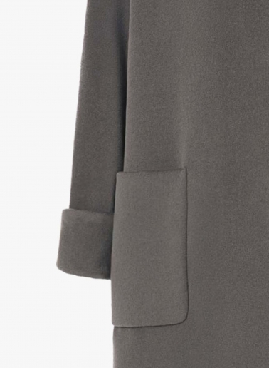 Oversized dark taupe pure wool coat with shirt collar