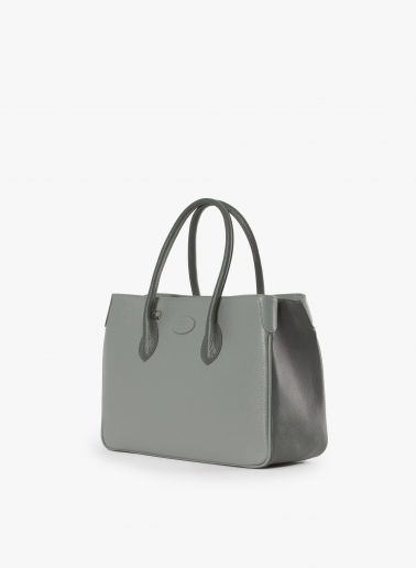 Two-tone grey genuine leather tote bag