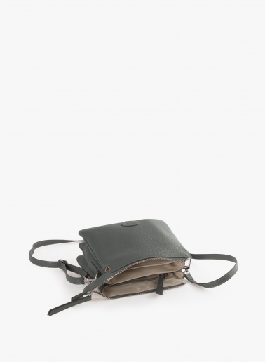Grey genuine leather crossbody bag with three compartments