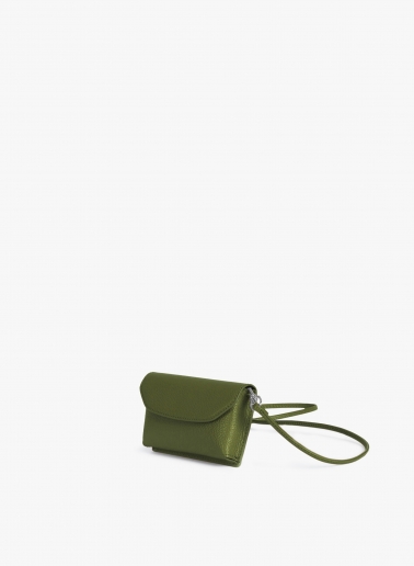 Military green genuine leather phone bag