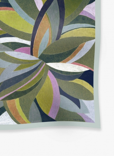 Maxi green wool and silk scarf with stylized pattern